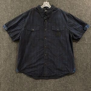 Harley Davidson Shirt Men's XXL Blue Black Plaid Cotton Embroidered Pockets Moto